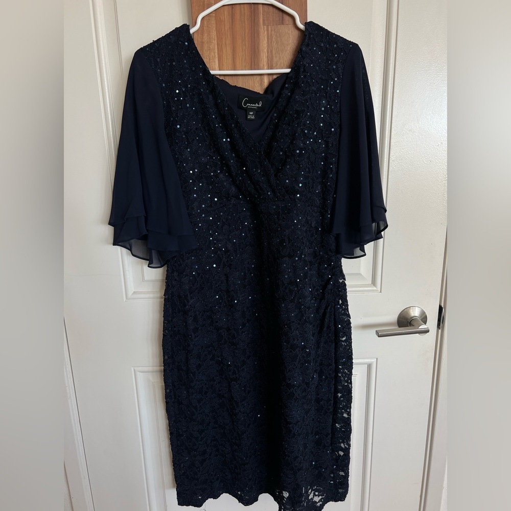 Connected Apparel Navy Sequin Midi Dress